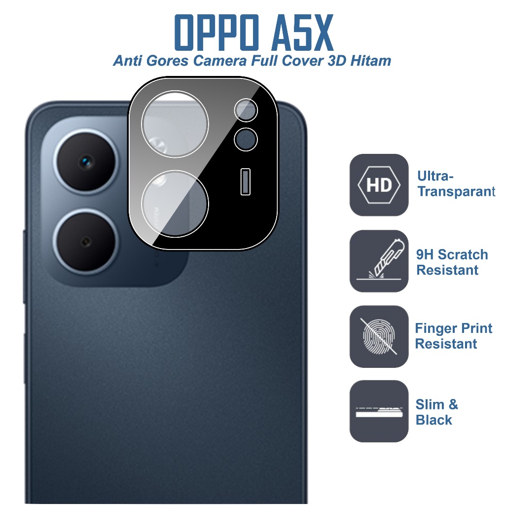 กระจกนิรภัย Oppo A5 A5i A5x 2025 กล้องกันรอยขีดข่วน 3D Full Cover สีดํา