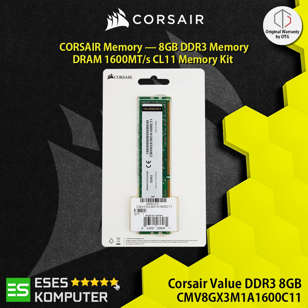 RAM Corsair Value DDR3 8GB (1x8GB) 1600MHz CL11 CMV8GX3M1A1600C11
