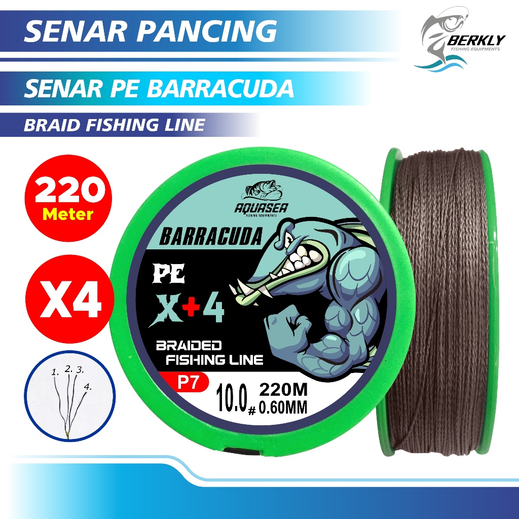 BERKLY - BARRACUDA Brown PE X+4 สายตกปลา 220M ความยาวสายตกปลาแบบถัก