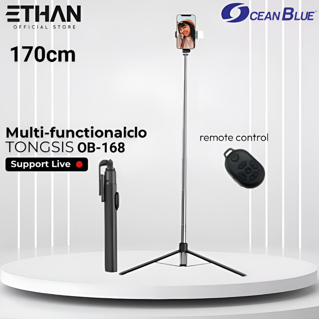 OCEANBLUE แหนบขาตั้งกล้องชัตเตอร์ระยะไกลไม้เซลฟี่ OB168 170 ซม. เนื้อหาสด