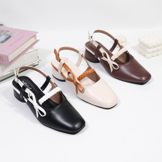 Niigel Citra Sepatu Mules Heels Wanita Tumit Tahu 3cm tali belakang variasi pita samping