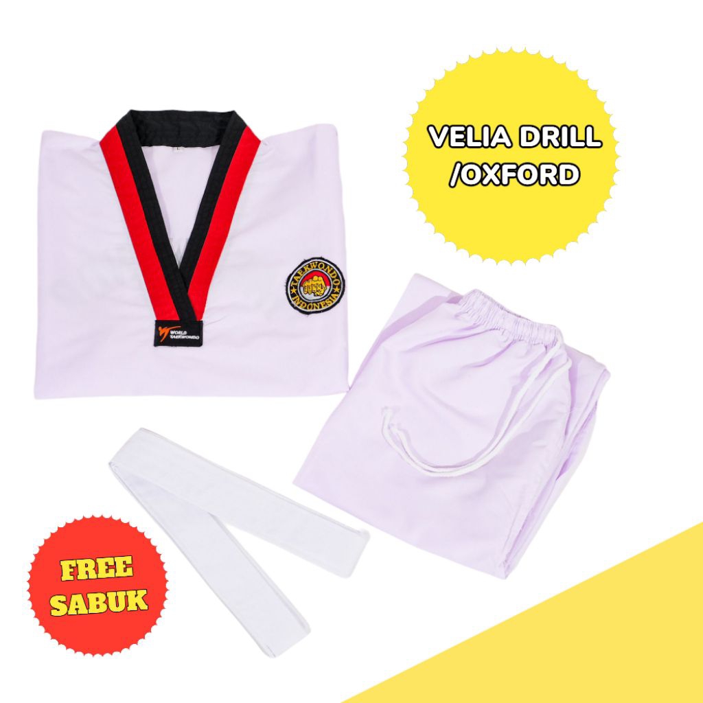 MERAH RED BLACK TAEKWONDO UNIFORM (ฟรีเข็มขัดสีขาว) / ผ้า TAEKWONDO