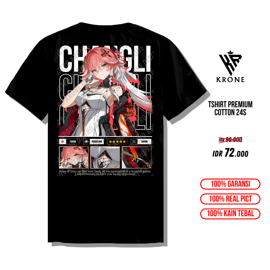 KATUN KRONE อะนิเมะเสื้อยืด CHANGLI WUWA Cotton 24s หนา - Distro Tshirt Wuthering Waves Changli Prem