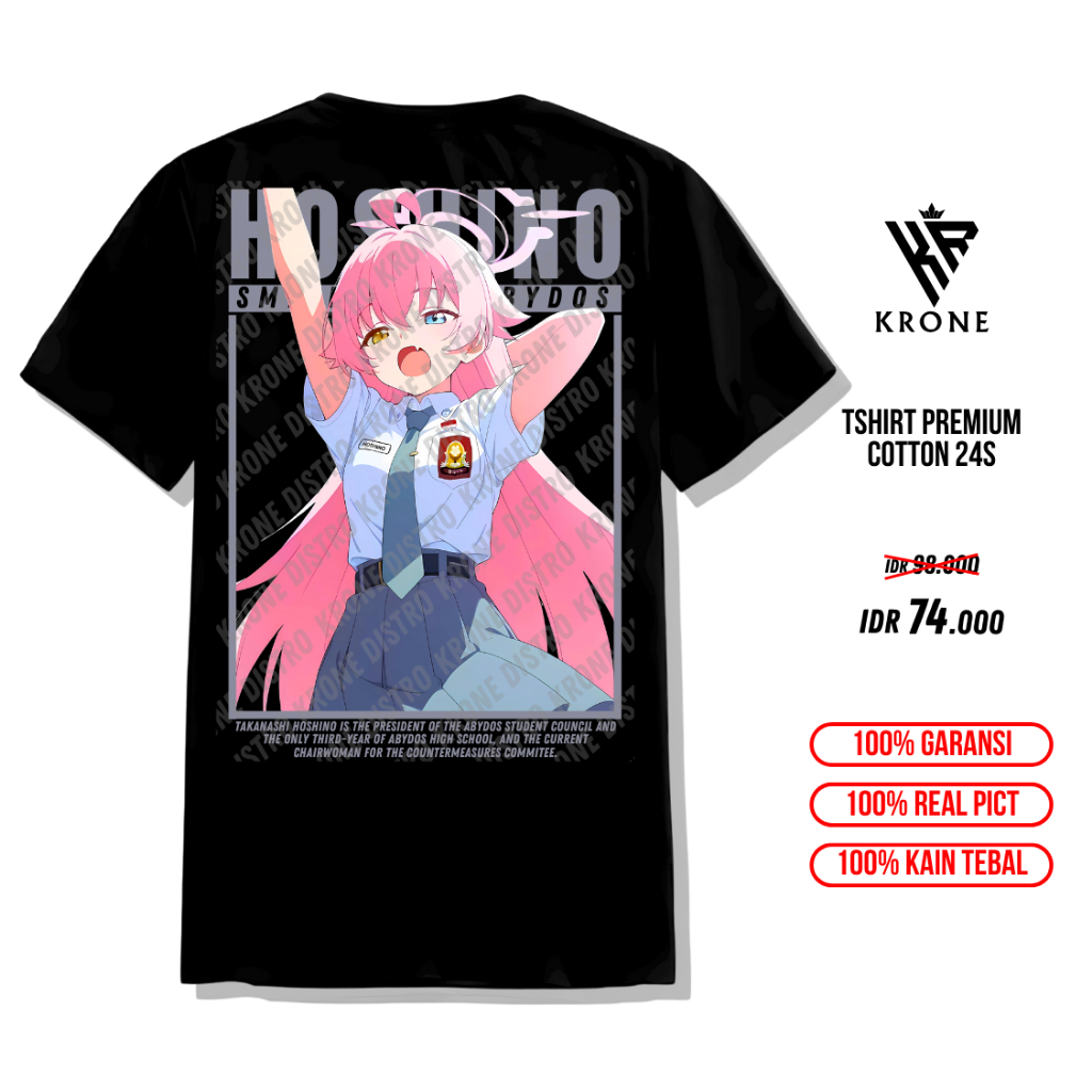 KATUN KRONE อะนิเมะเสื้อยืด HOSHINO SMP BLUE ARCHIVE Cotton 24s - Distro Blue Archive Premium เสื้อย