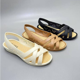 Size 37-40 7009 Sandal Wanita Wedges Flat Shoes Sandal Slip On Karet Lentur