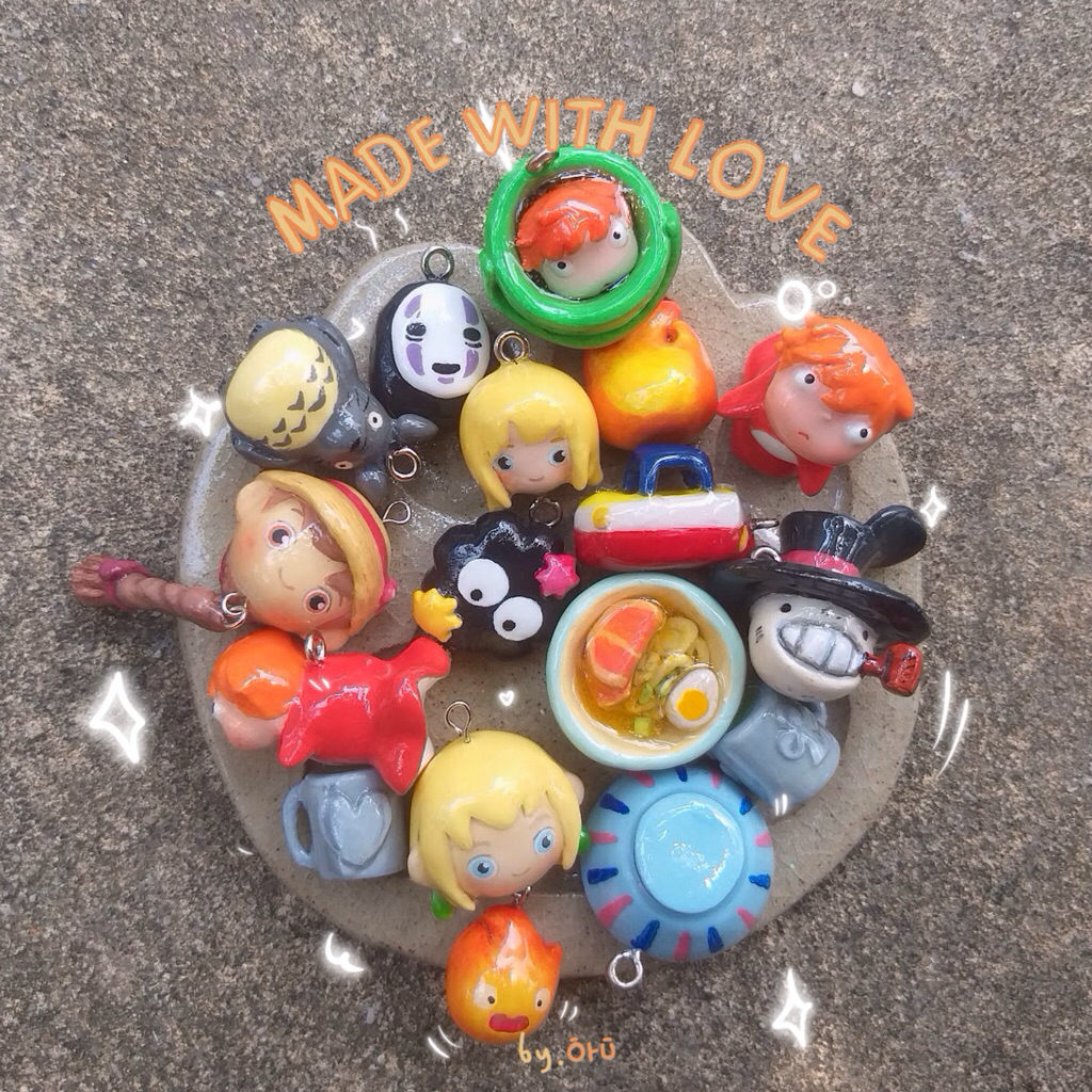 พวงกุญแจดินเหนียว Handmade Ghibli Ponyo Kiki Howl Moving Castle Calcifer