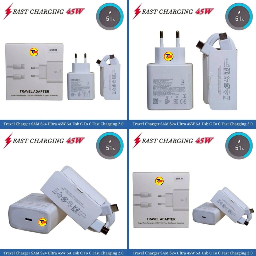 Travel Charger Samsung S20 18W S24 25W S24 Ultra 45W PD Usb C To C Fast Charging 2.0 BN