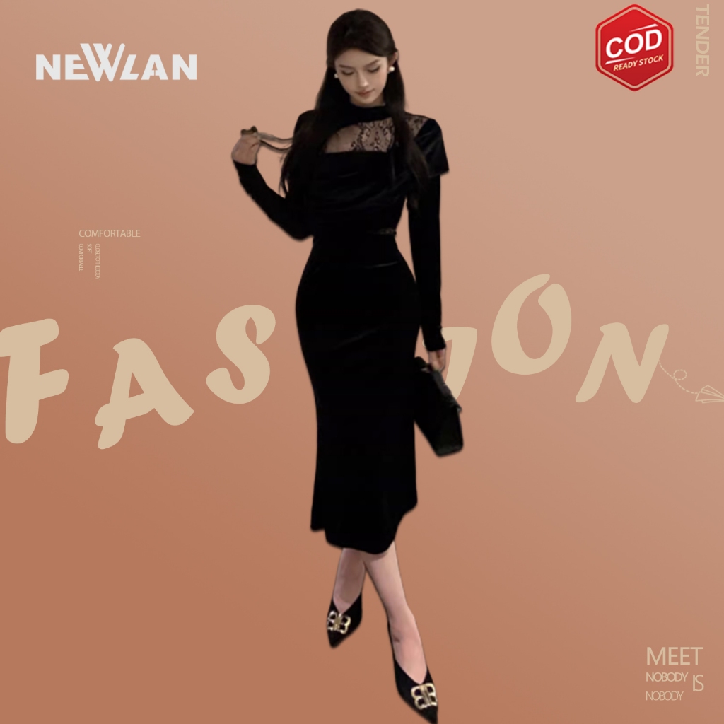Newlan QZ254 Fit ชุดกดร่างกายเกาหลียาวชุดถัก Bodycon ผู้หญิง Basic ยาว Midi ชุดสตรีซี่โครง Maxi ชุดย