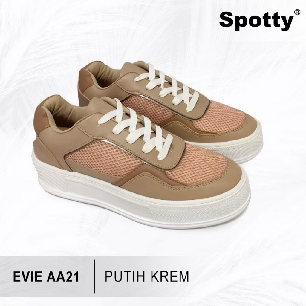 EVIE AA21 Spotty รองเท้าผ้าใบผู้หญิง/ครีมสีขาว Evie AA21 รองเท้าผ้าใบรองเท้า