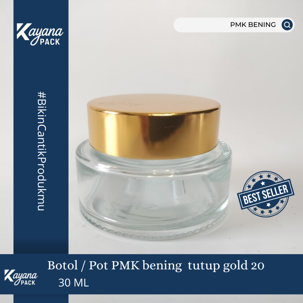 Pot Cream Jar 30 gr Clear Gold PMK Glass PD Gold หรือ Silver / PMK Clear 30gr ฝาเงินหรือทอง