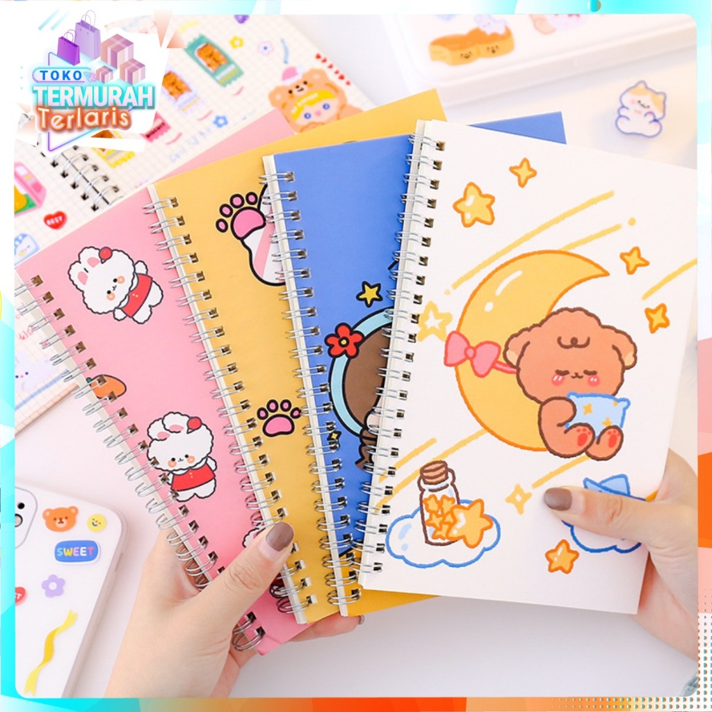 TTT A5 Notebook 60 Sheets Aesthetic Diary Book Cartoon Motif Retro Style A5 Spiral Line Notebook