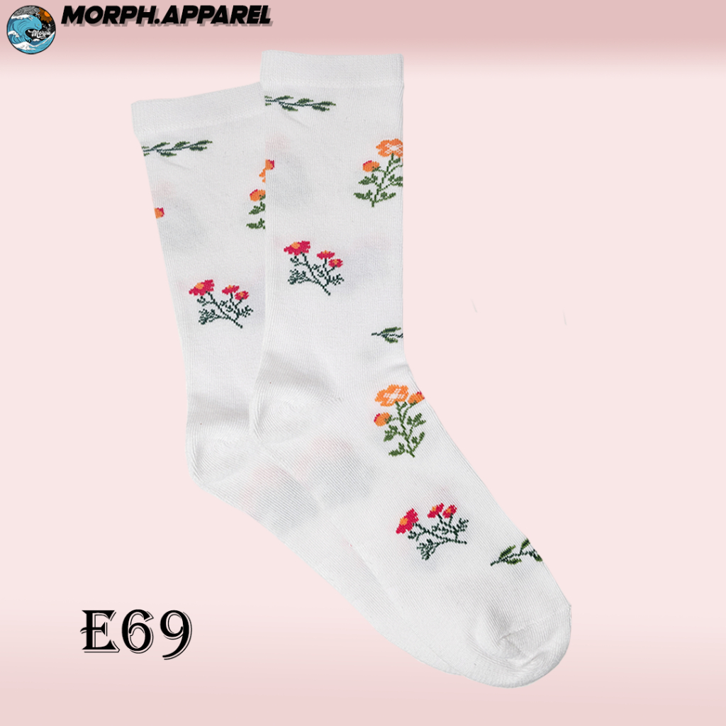 ถุงเท้าผู้หญิง - Cute White All Flower Motif - Morph.Apparel - E69