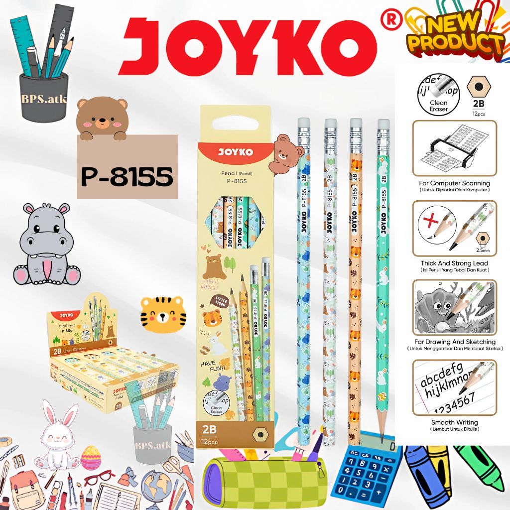 (12 ชิ้น) JOYKO P-8155 2B Animal Lovers ดินสอตัวละครล่าสุด