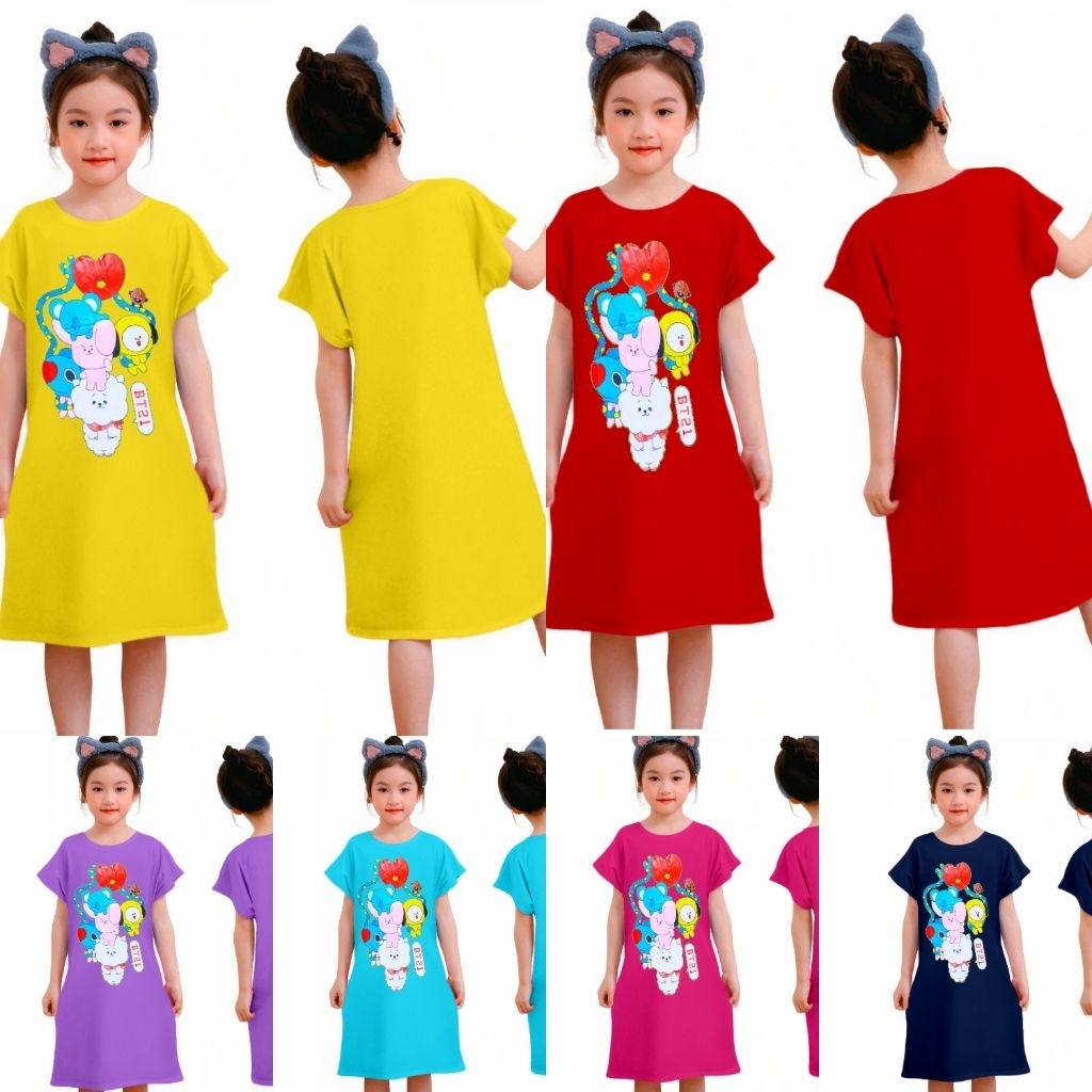 JLP_Shop/ชุดเด็กผู้หญิงอายุ 1-11 ปี BT21 ขายดี/ชุดเด็กผู้หญิงแขนสั้น