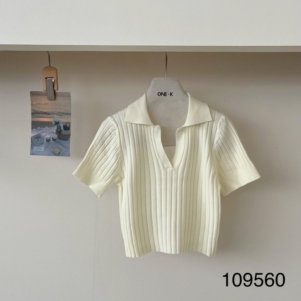 [LC] ONE-K 109560 BKK IMPORTED CASUAL POLO NECK KNIT CROP TOP
