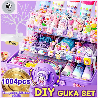 (Hadiah gratis)1004pcs DIY Gantungan Kunci Guka Set DIY Keychain Set Kartu Stiker Luca Kotak Guka Cream Gum Kartun Mainan Anak Perempuan Hadiah Ulang Tahun