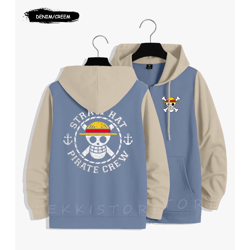 ใหม่ ONE PIECE Zipper Combination Hoodie เสื้อกันหนาวสําหรับผู้ชายและผู้หญิง – STRAW HAT Hoodie เสื้อกันหนาว