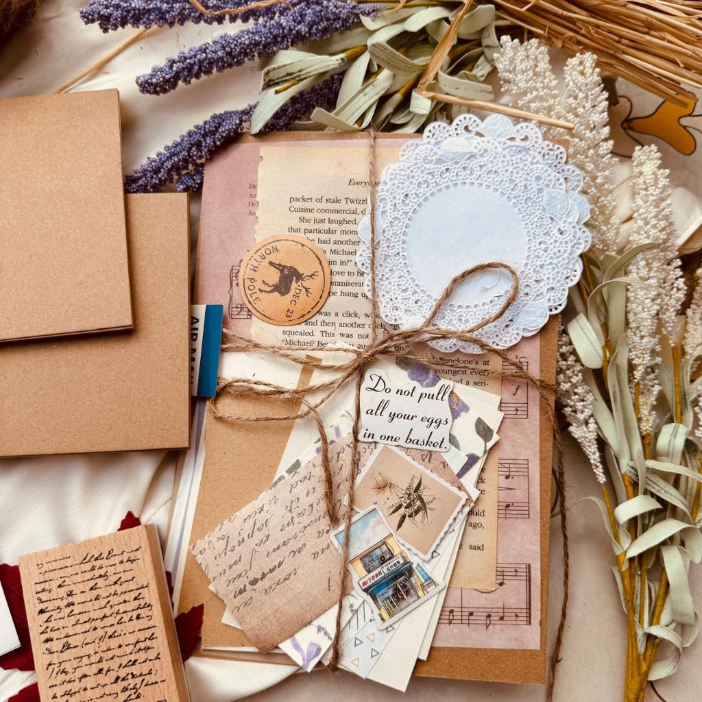 สมุดภาพ Journaling Journal Kit Journal Kit Vintage ไดอารี่กระดาษตกแต่งตกแต่งใบไม้และกระดาษตกแต่ง