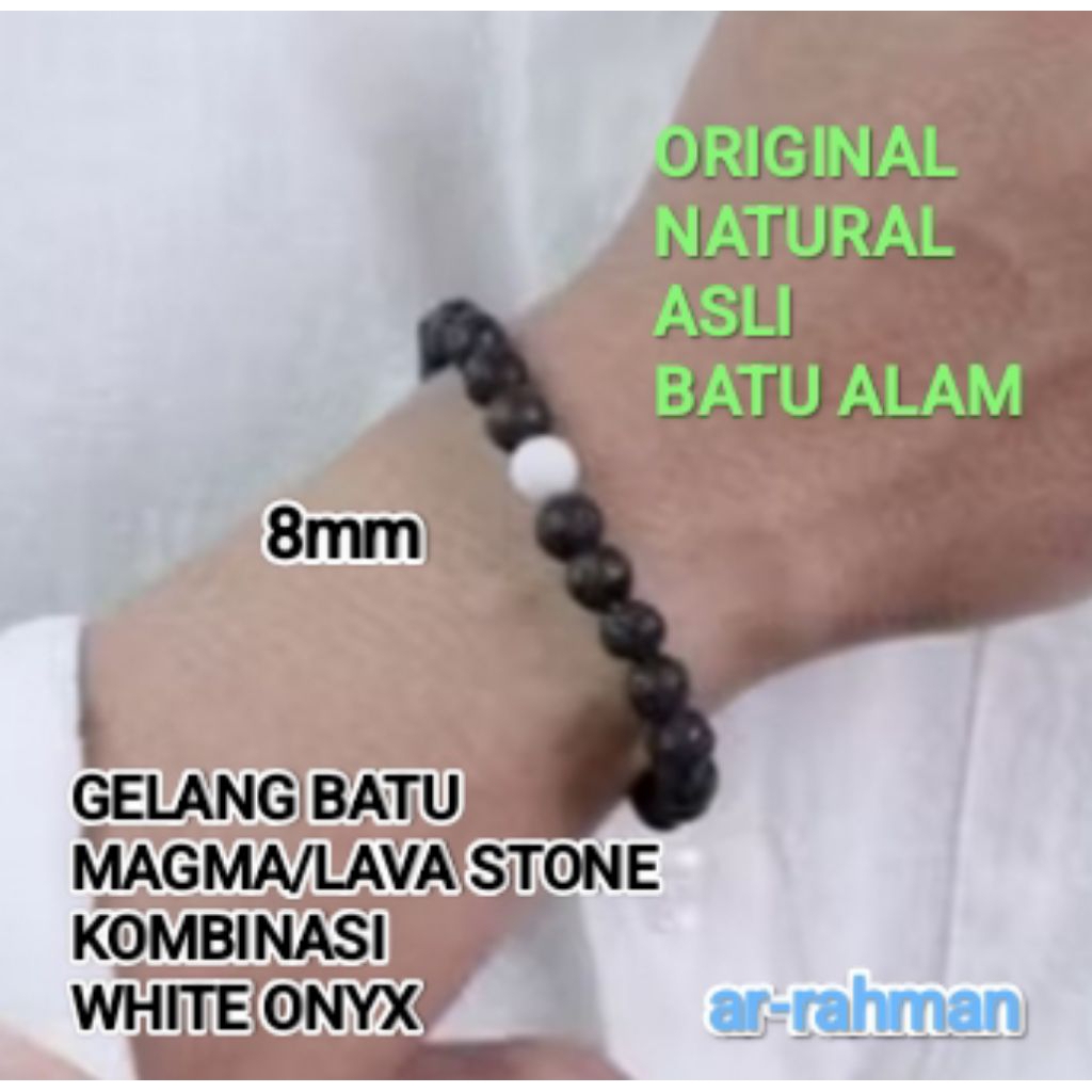 ELASTIC LAVA STONE BRACELET/WHITE ONYX STONE 8mm