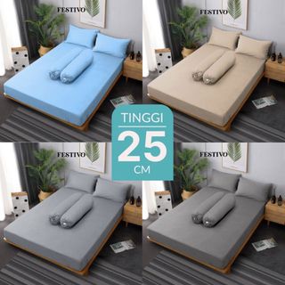 Sprei Set Festivo Katun Polos Tinggi 25 Ukuran 120x200 160x200 180x200 - Sandy Collection