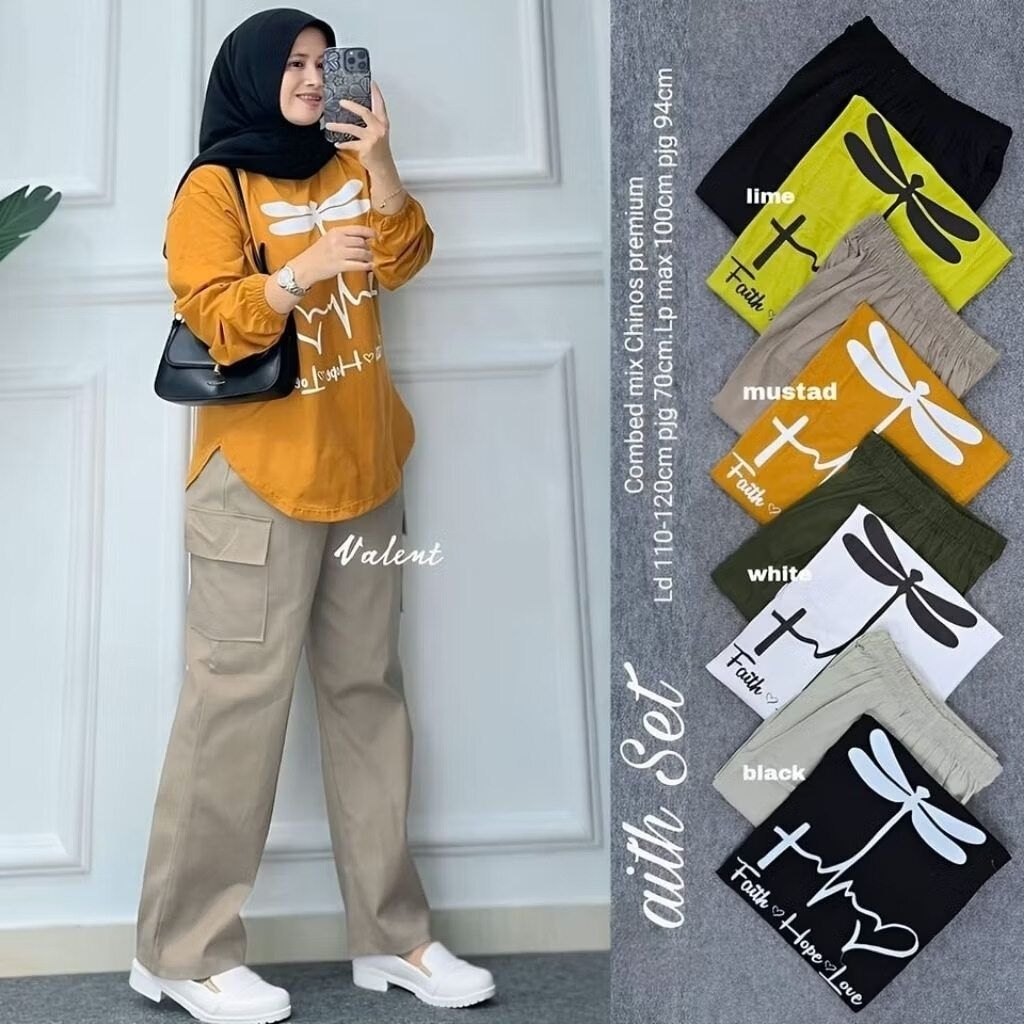 Aith Set/ Number/ Faith/ Lika/ Orcid/ Nacia Womens Set Chinos Cutbray Pants Combed T-Shirt Top