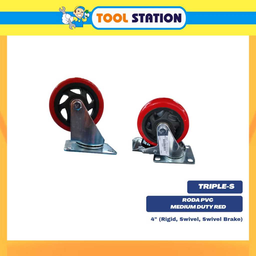 TRIPLE-S PVC WHEELS MEDIUM DUTY RED 4 นิ้ว (RIGID, SWIVEL BRAKE)