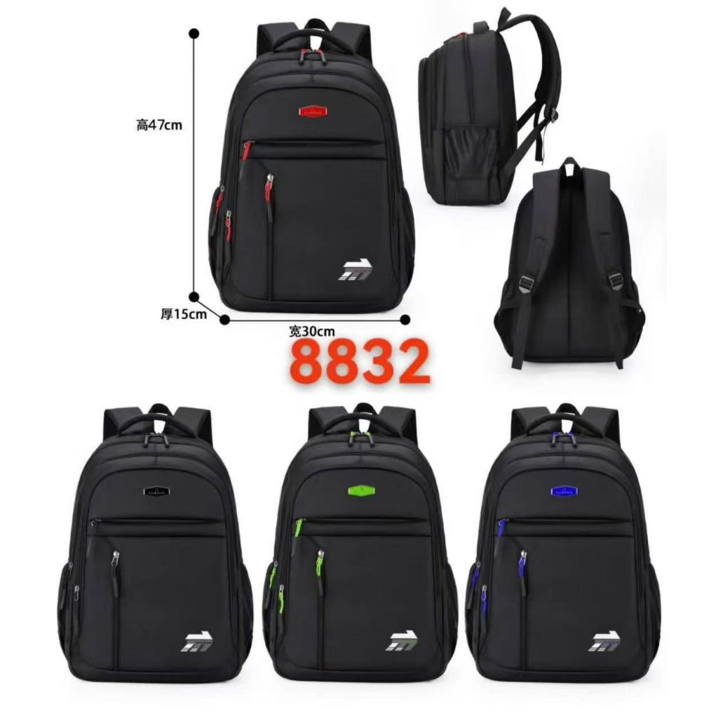 ร8832 กระเป๋าเป้สะพายหลัง ไม่จํากัดเพศ สําหรับผู้ชายและผู้หญิงกระเป๋าเป้สะพายหลังลําลองสีดํา