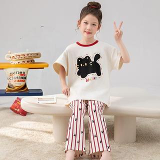 Setelan Baju Tidur Harian Piyama Anak Perempuan Lengan Pendek Celana Panjang Kaos Katun
