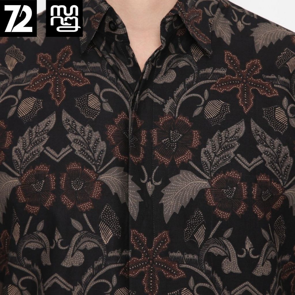 KEMEJA 72 Batik - เสื้อเชิ้ตผู้ชายแขนยาว Slimfit Elegant Black Earthy Brown Mocha Mousse 725328