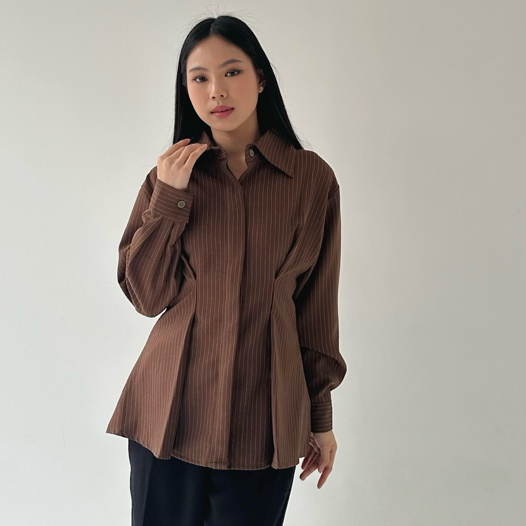 KATUN KEMEJA MILIHBEAU เสื้อ Kate Stripe / เสื้อเชิ้ตลาย - Inforsal Official Striped Top - เสื้อแขนย