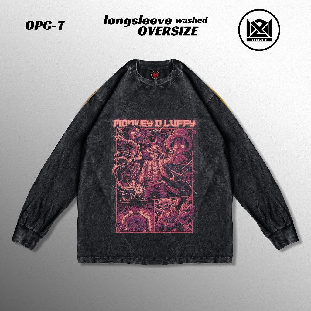 EXZO MONKEY D LUFFY ล้าง LONGSLEEVE OVERSIZE ผ้าฝ้ายหวี 24s LUFFY TSHIRT