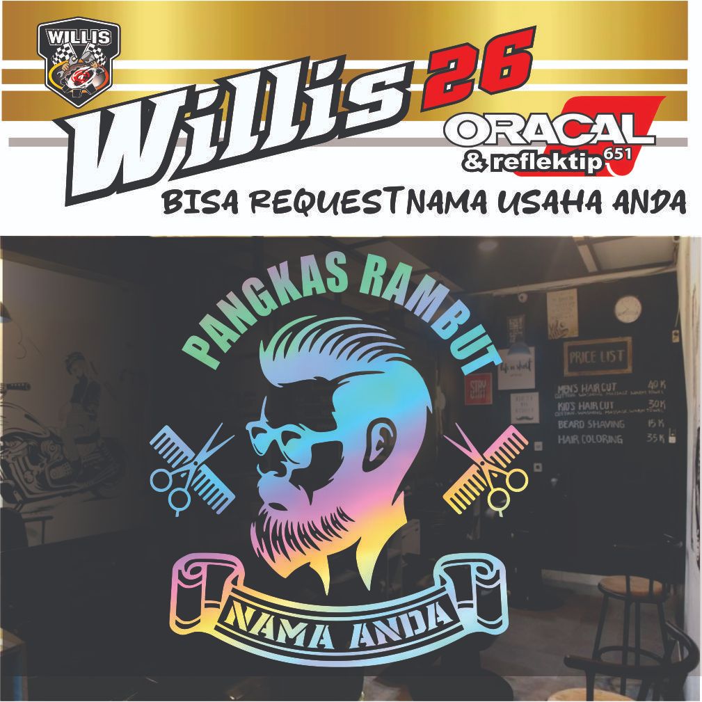 SS STICKER CUSTOM NAME BARBERSHOP ตัดผม HOLOGRAM TEXT