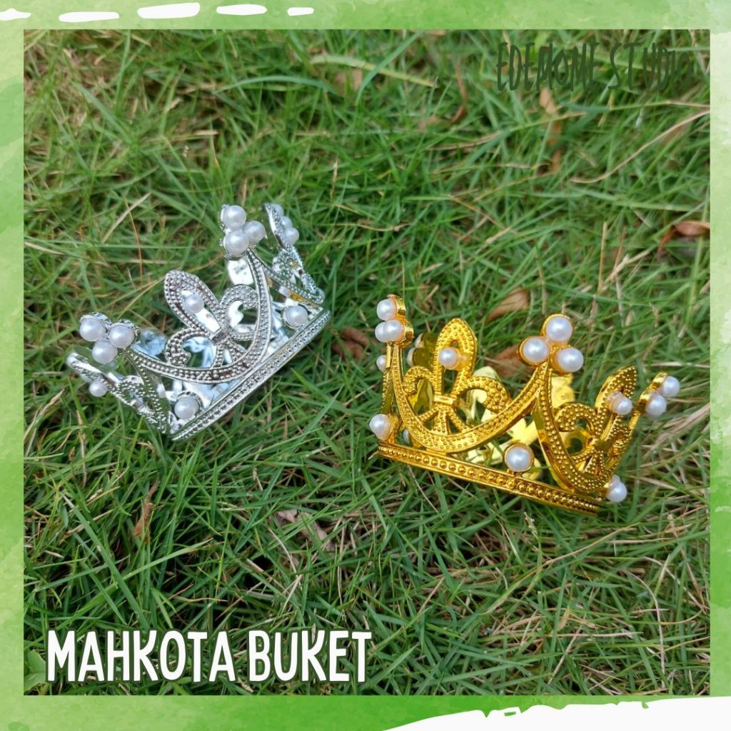 PEARL CROWN DECORTATION SATIN RIBBON FLOWER BOUQUET / MINI PEARL CROWN CAKE