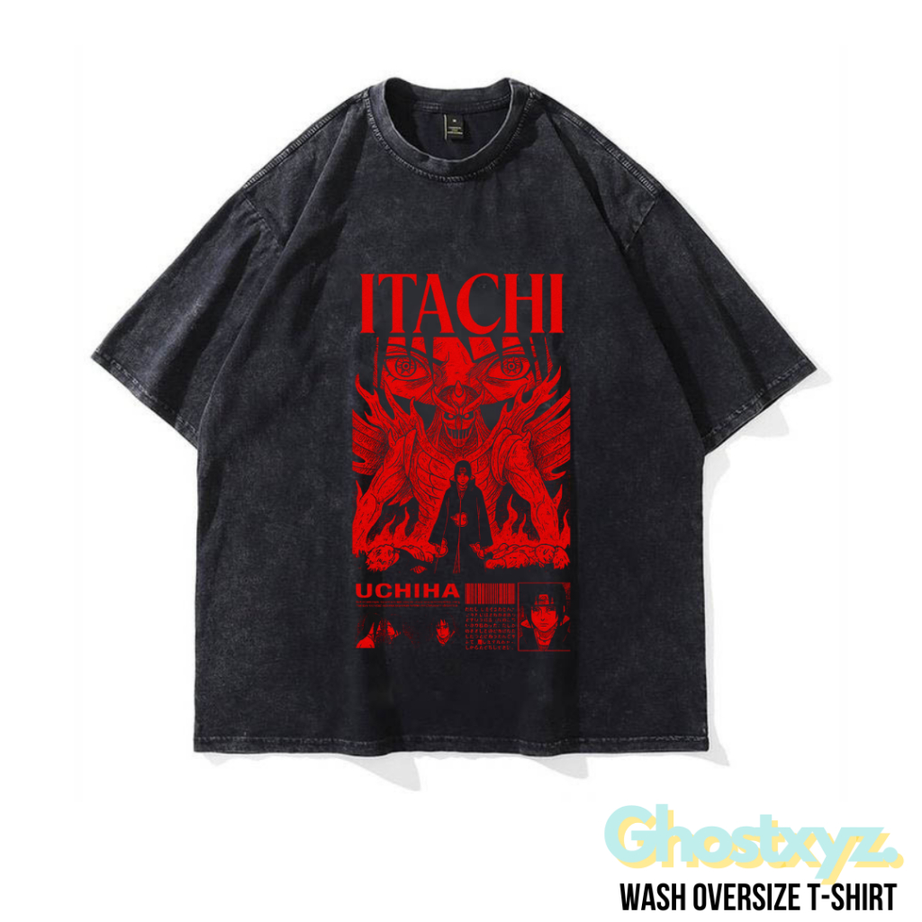 Ghostxyz เสื้อยืด Itachi Uchiha Wash Oversize Vintage Tee