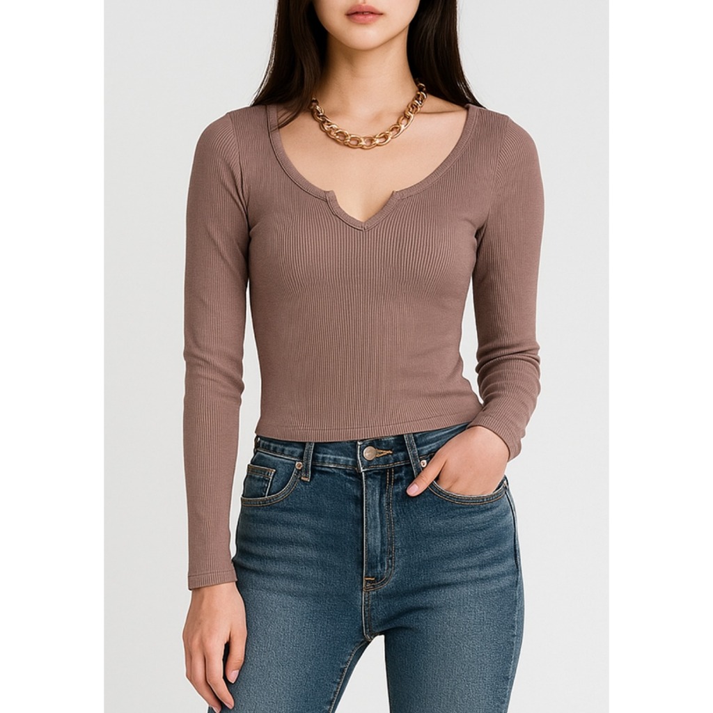 OH เสื้อแฟชั่นเกาหลี Scop คอซี่โครง 2A56