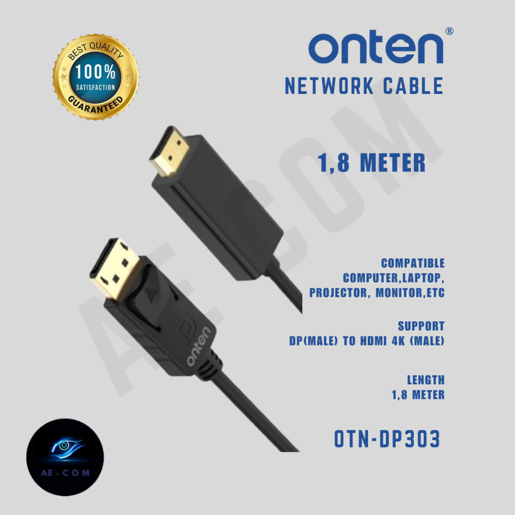 สาย Onten DP303 DisplayPort Male to HDMI Male 4K (1,8M)