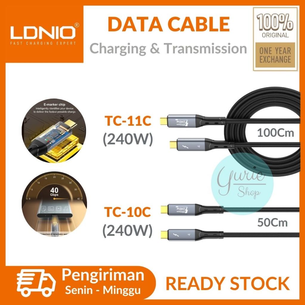 สายเคเบิลข้อมูล LDNIO Tc-10c Tc-11c USB4 Type C ถึง C 240W Charge & Sync 40Gbps 8K@60Hz HD
