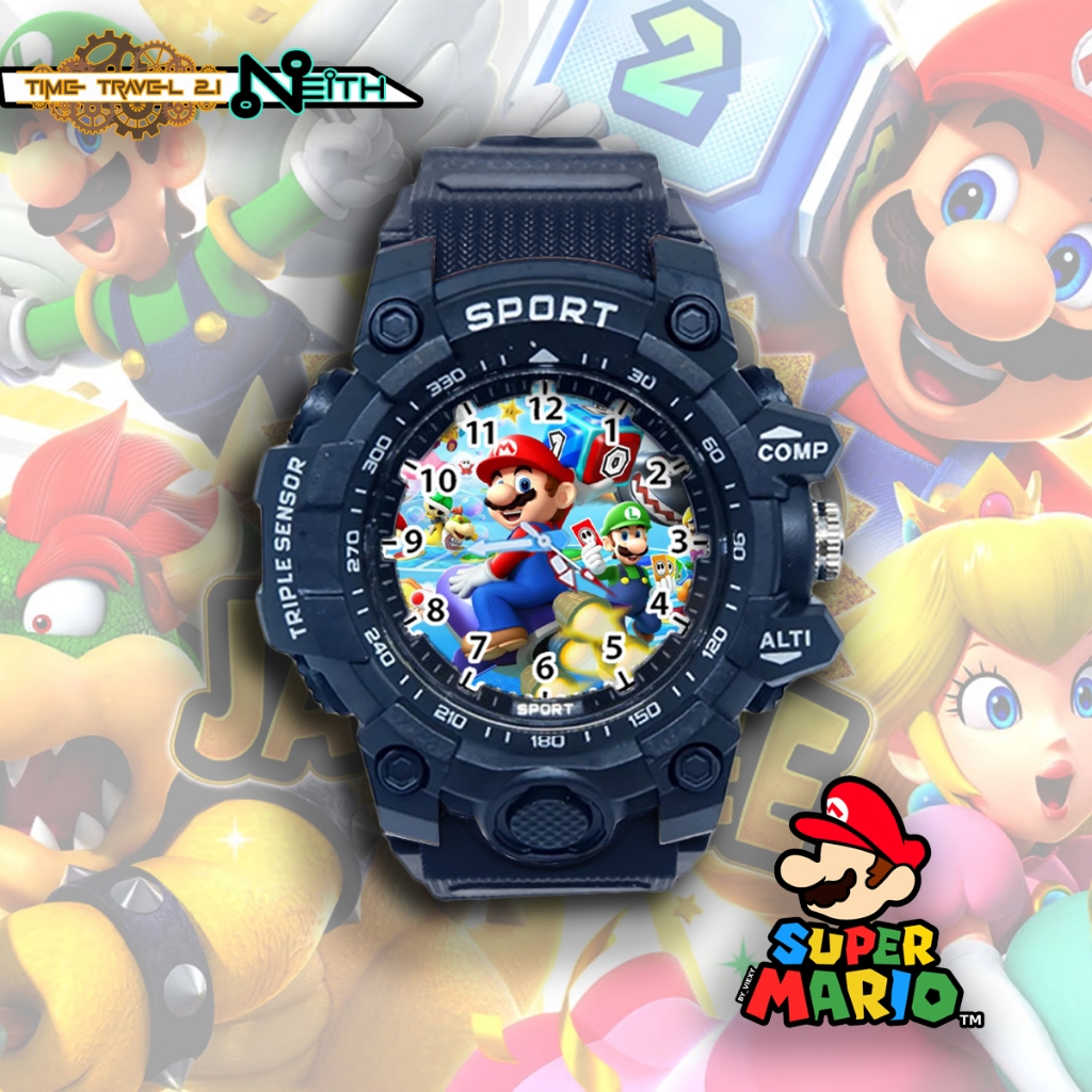 SUPER MARIO Character นาฬิกาสปอร์ตสําหรับเด็กพร้อมสายยางแบบสปอร์ต กันน้ํา 05X1-2SP09