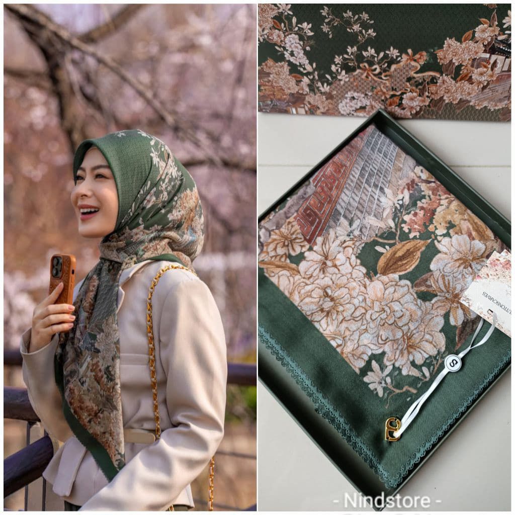 Square Voal HIJAB with Arumi Sage Motif / NAGITA BLACK / SAGE / WHITE / DUSTY ROSE / ARUMI SAGE MOTI
