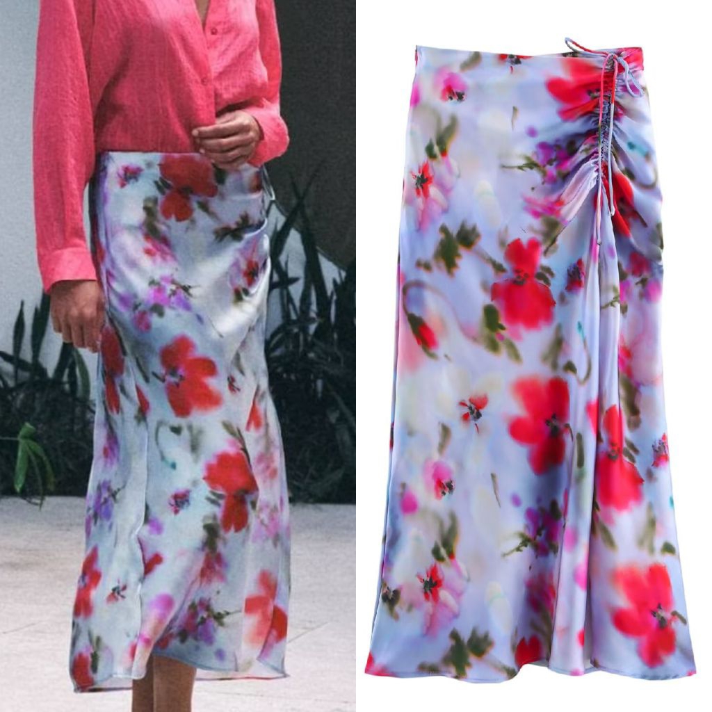 กระโปรง Midi Drawstring สีฟ้า 77777 (RA)