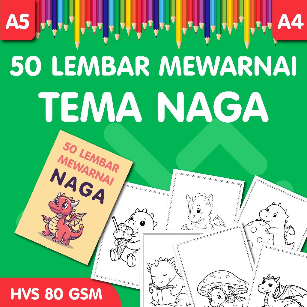 แผ่นระบายสีธีมมังกร 50 แผ่น A5-A4