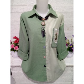 Baju atasan cewek pakaian wanita kemeja kombinasi kekinian lengan panjang katun linen import premiumi B126P
