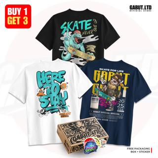[HARGA SPESIAL LIVE] - Paket Bundling 3pcs Baju Kaos Distro Unisex Motif Jurassic Skate, HTS Putih, Skate For Life Navy Bahan Cotton Combed 24s Kaos Oblong Pria Wanita 100% Produk Original