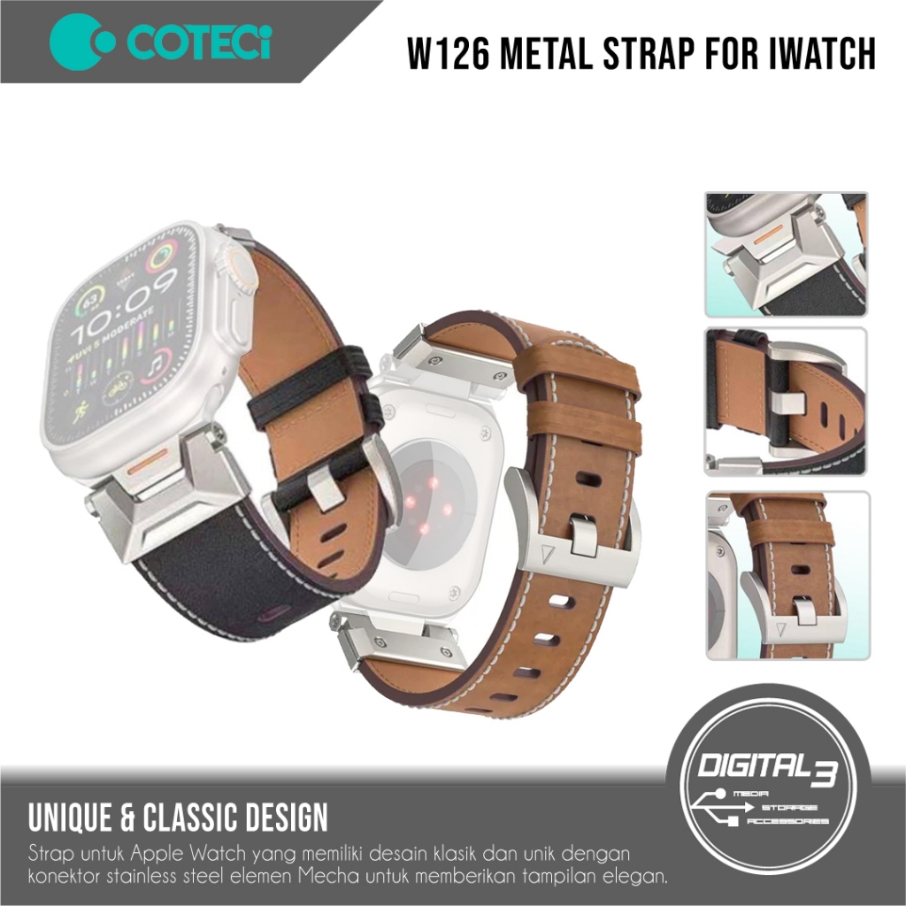 COTECI W126 Mecha สายหนังสําหรับ iWatch Classic Design โลหะเข็มขัดสแตนเลส Unisex Apple Watch Series 