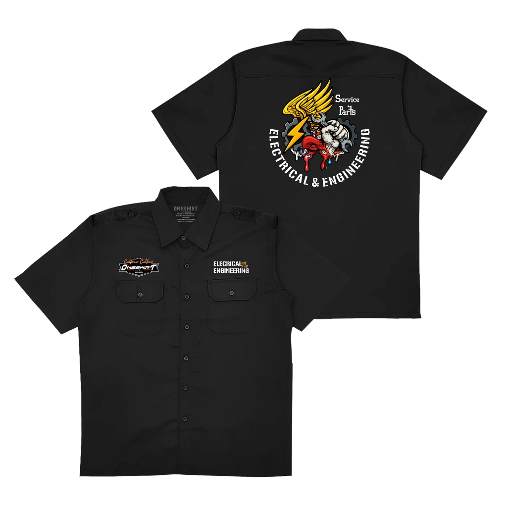 KEMEJA Oneshirt Workshirt Electric Engineer Service Black Pdh Shirt