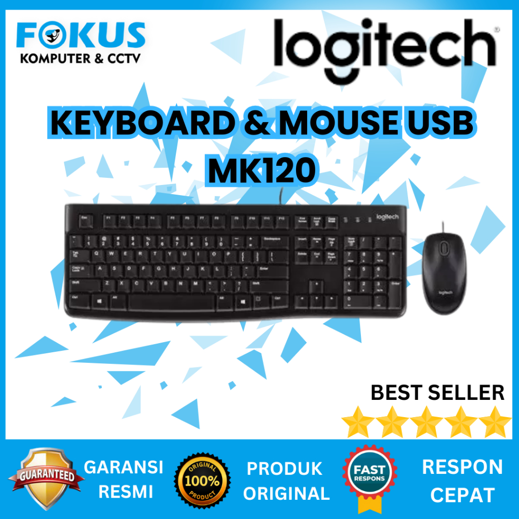 คีย์บอร์ดและเมาส์ Logitech USB MK120 การรับประกันอย่างเป็นทางการ