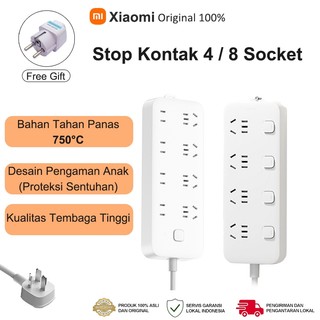 Original Xiaomi Stop Kontak 4 / 8 Socket Saklar Independen Kualitas Tinggi, Proteksi Anak