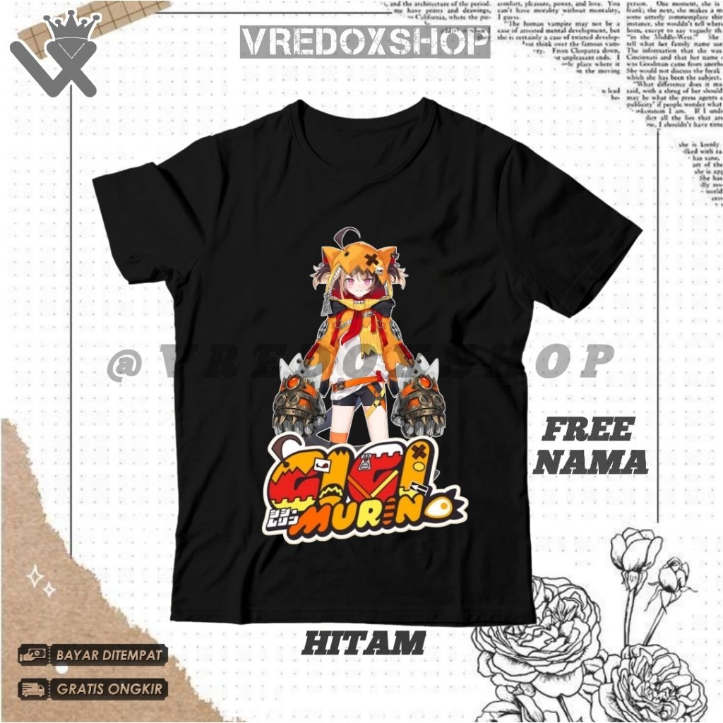 (ชื่อฟรี) เสื้อยืดเด็กด้านบนฟัน Murin Vtuber HoloLive Motif / Virtual Youtuber Gigi Murin HoloEN เสื