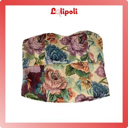 Top Vintage Floral Premium Sabrina Kemben Lace Vest V คอ Crop Top Slim Fit BRK48