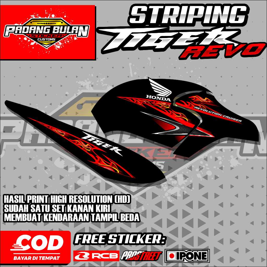 TIGER REVO STRIPING STICKER / HONDA TIGER REVO VARIATION STRIPING LIST WITH FIRE MOTIF (FLAME)